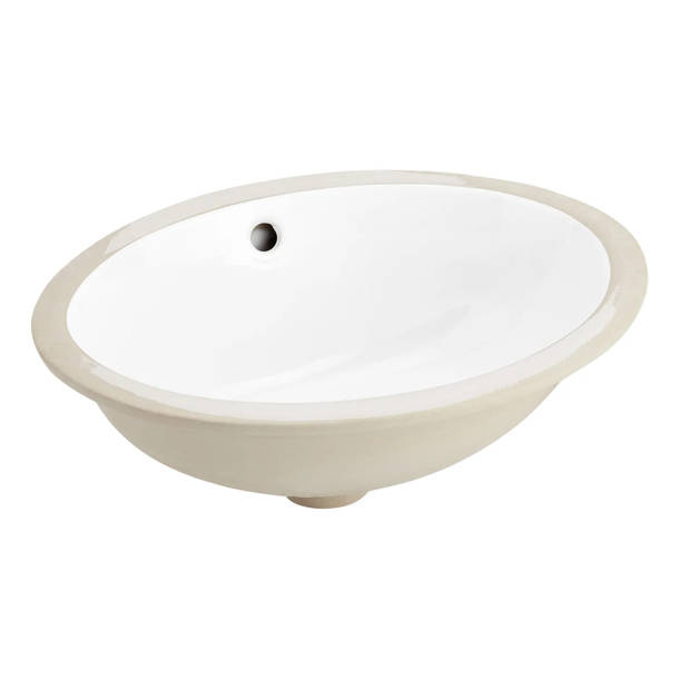 EAGO 15'' White Ceramic Oval Undermount Bathroom Sink with Overflow